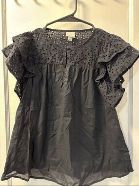 a new day Black Eyelet Ruffle Sleeve Peasant Blouse xs